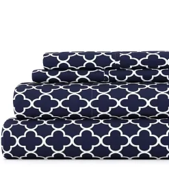 Clearance Kirklands Home Navy Quatrefoil 4-pc. California King Sheet Set Blue