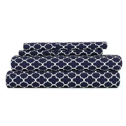 Kirklands Home Navy Quatrefoil 4-pc. King Sheet Set Blue