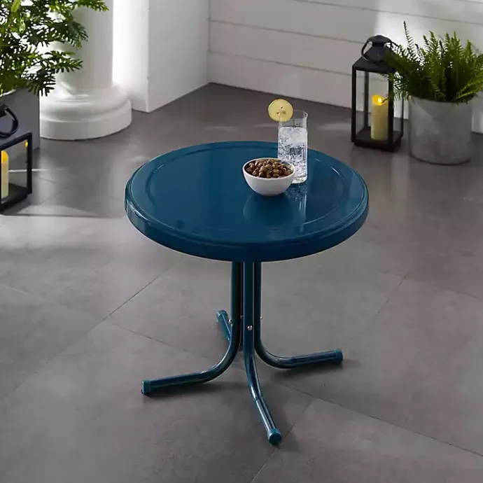 New Kirklands Home Navy Retro Metal Outdoor Side Table Blue