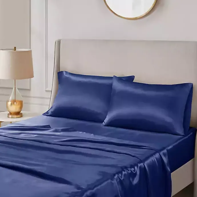 Online Kirklands Home Navy Satin Standard 2-pc. Pillow Case Set Blue