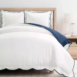 Clearance Kirklands Home Navy Scallop Edge 3-pc. Full/Queen Duvet Cover Set