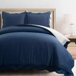 Clearance Kirklands Home Navy Scallop Edge 3-pc. Full/Queen Duvet Cover Set