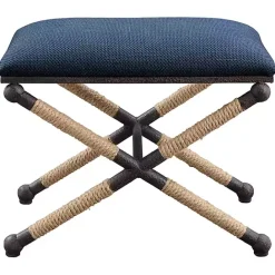 Discount Kirklands Home Navy Seat and Black Metal Ottoman Blue