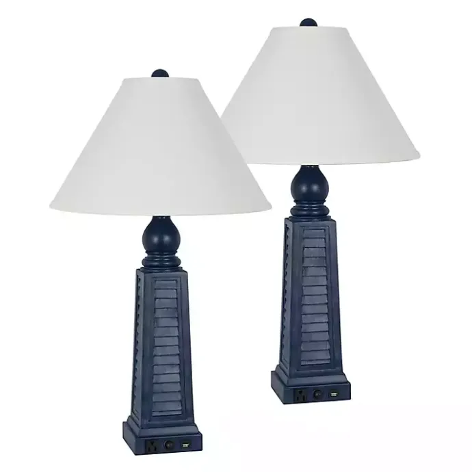 Sale Kirklands Home Navy Shutter Charging Table Lamps, Set of 2 White