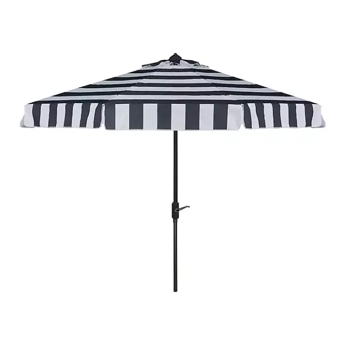 New Kirklands Home Navy Stripe Auto Tilt 9 ft. Outdoor Umbrella Blue