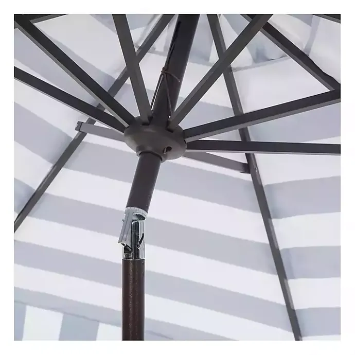 New Kirklands Home Navy Stripe Auto Tilt 9 ft. Outdoor Umbrella Blue
