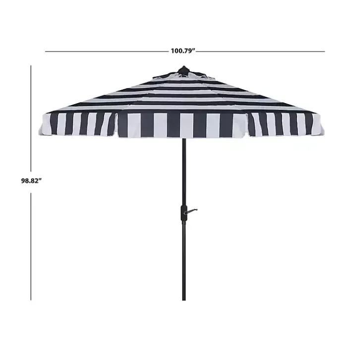New Kirklands Home Navy Stripe Auto Tilt 9 ft. Outdoor Umbrella Blue