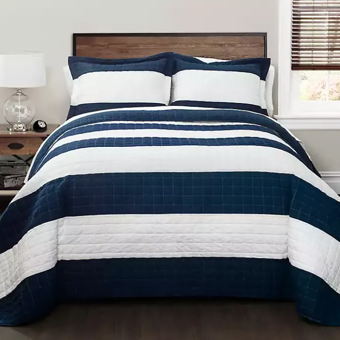 Best Kirklands Home Navy Stripe 3-pc. Full/Queen Quilt Set