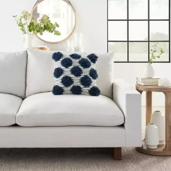 Clearance Kirklands Home Navy Tufted Pom Poms Throw Pillow