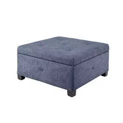 Sale Kirklands Home Navy Tufted Square Storage Ottoman Blue
