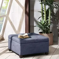 Sale Kirklands Home Navy Tufted Square Storage Ottoman Blue