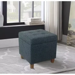 Best Kirklands Home Navy Tufted Upholstered Storage Ottoman Blue