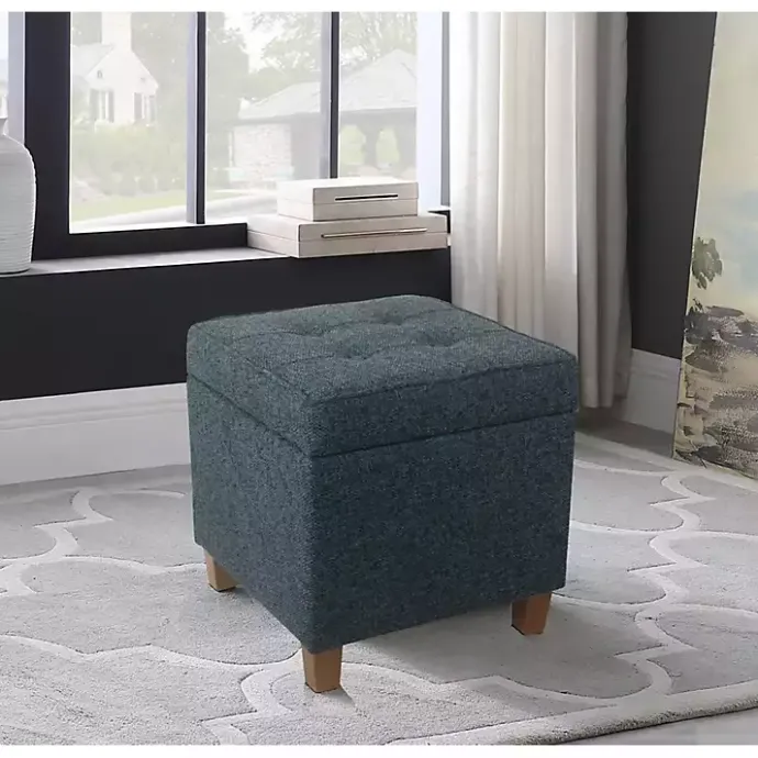 Best Kirklands Home Navy Tufted Upholstered Storage Ottoman Blue