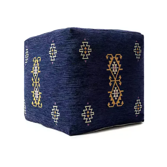 Best Kirklands Home Navy Turkish Motifs Ultra-Soft Pouf Blue