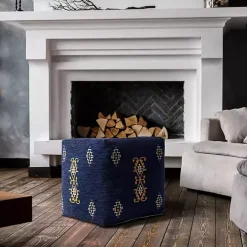Best Kirklands Home Navy Turkish Motifs Ultra-Soft Pouf Blue
