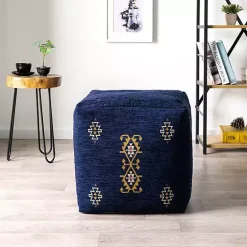 Best Kirklands Home Navy Turkish Motifs Ultra-Soft Pouf Blue