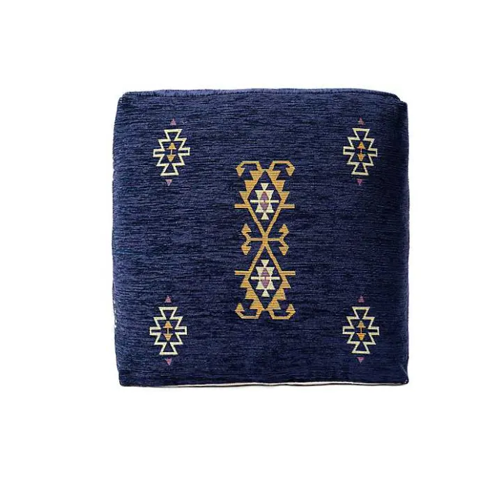 Best Kirklands Home Navy Turkish Motifs Ultra-Soft Pouf Blue