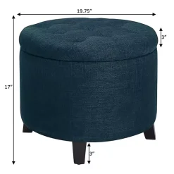 Discount Kirklands Home Navy Upholstered Eliza Round Storage Ottoman Blue