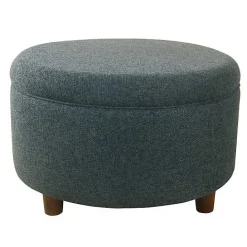 Outlet Kirklands Home Navy Upholstered Round Storage Ottoman Blue