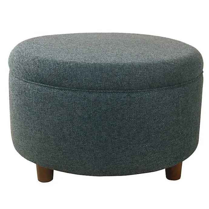 Outlet Kirklands Home Navy Upholstered Round Storage Ottoman Blue