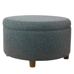 Outlet Kirklands Home Navy Upholstered Round Storage Ottoman Blue