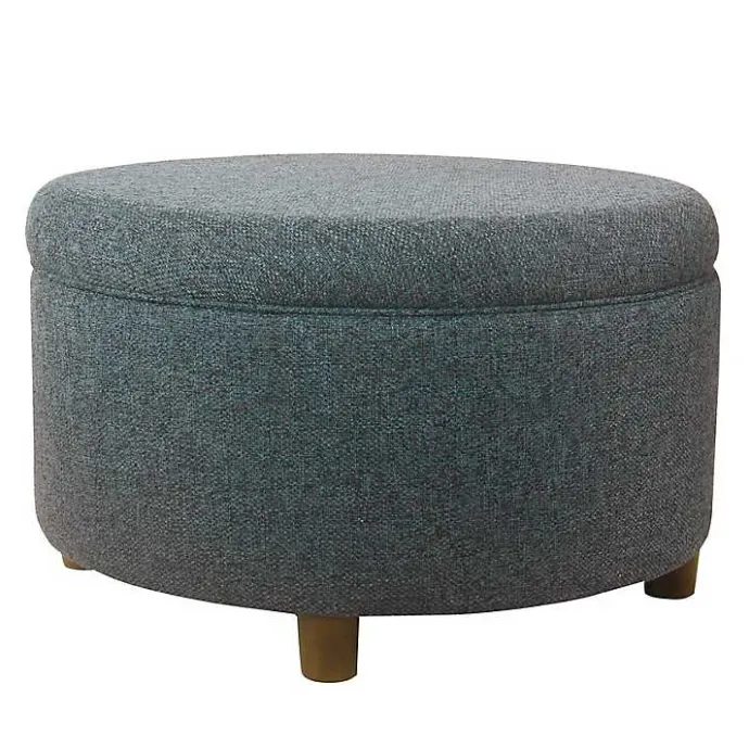 Outlet Kirklands Home Navy Upholstered Round Storage Ottoman Blue