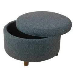 Outlet Kirklands Home Navy Upholstered Round Storage Ottoman Blue
