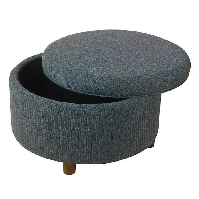 Outlet Kirklands Home Navy Upholstered Round Storage Ottoman Blue