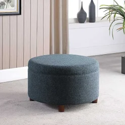 Outlet Kirklands Home Navy Upholstered Round Storage Ottoman Blue