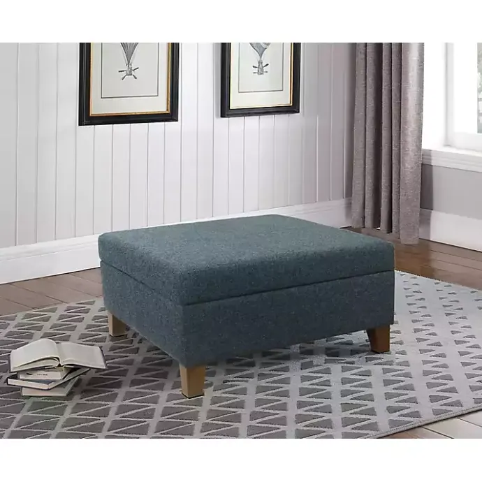 Online Kirklands Home Navy Upholstered Square Storage Ottoman Blue