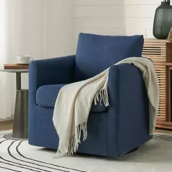 Discount Kirklands Home Navy Upholstered Vasser Slipcover Swivel Chair Blue