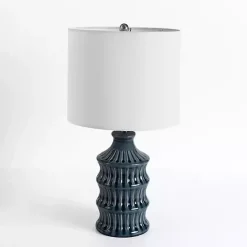 Best Kirklands Home Navy Wave Glazed Table Lamp White