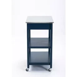 Best Kirklands Home Navy Wood and Stainless Steel Top Kitchen Cart Blue