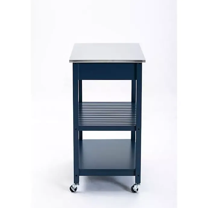 Best Kirklands Home Navy Wood and Stainless Steel Top Kitchen Cart Blue