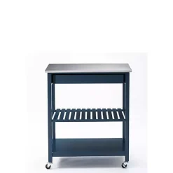 Best Kirklands Home Navy Wood and Stainless Steel Top Kitchen Cart Blue