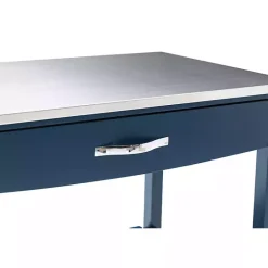 Best Kirklands Home Navy Wood and Stainless Steel Top Kitchen Cart Blue