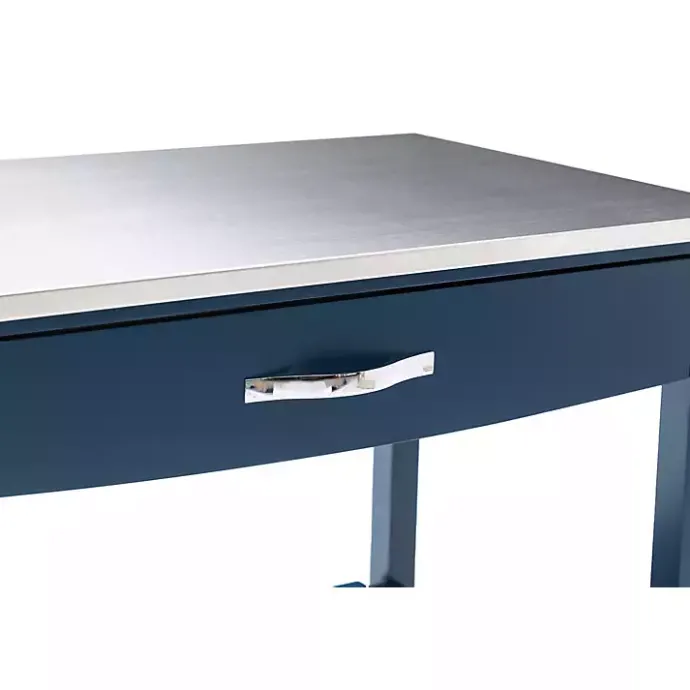 Best Kirklands Home Navy Wood and Stainless Steel Top Kitchen Cart Blue