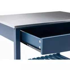 Best Kirklands Home Navy Wood and Stainless Steel Top Kitchen Cart Blue