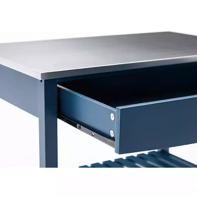Best Kirklands Home Navy Wood and Stainless Steel Top Kitchen Cart Blue