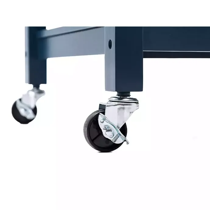 Best Kirklands Home Navy Wood and Stainless Steel Top Kitchen Cart Blue