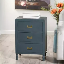 Hot Kirklands Home Navy Wood 3-Drawer Layla Nightstand Blue