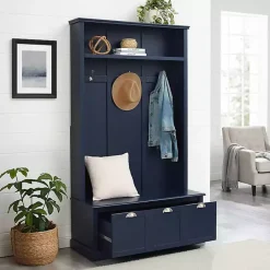 Clearance Kirklands Home Navy Wood Storage Bench Hall Tree Blue