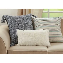 Discount Kirklands Home Navy Woven Texture Tassels Throw Pillow