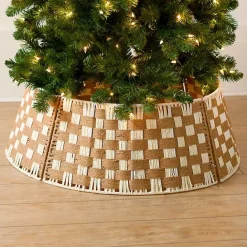 New Kirklands Home Neutral Checkered Christmas Tree Collar, 28 in.