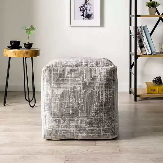 Outlet Kirklands Home Neutral Distressed Geo Ultra-Soft Pouf