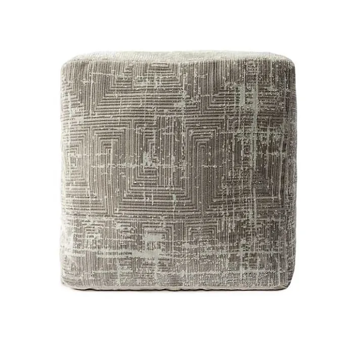 Outlet Kirklands Home Neutral Distressed Geo Ultra-Soft Pouf