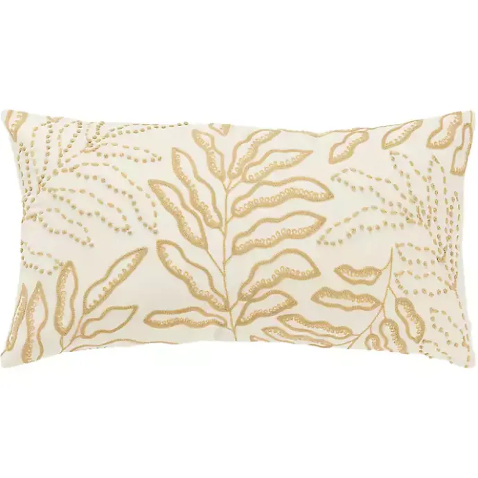 Hot Kirklands Home Neutral Embroidered Botanical Lumbar Pillow