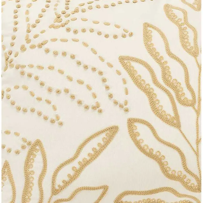 Hot Kirklands Home Neutral Embroidered Botanical Lumbar Pillow