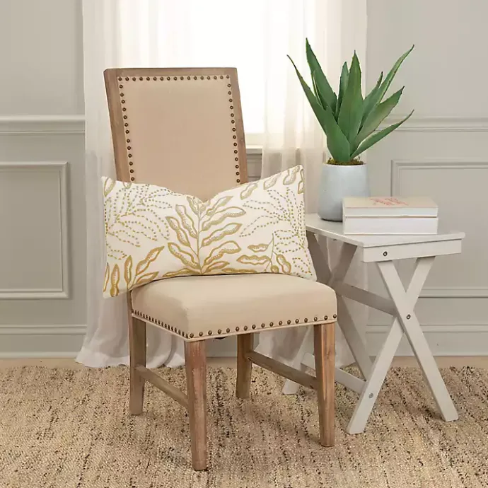 Hot Kirklands Home Neutral Embroidered Botanical Lumbar Pillow