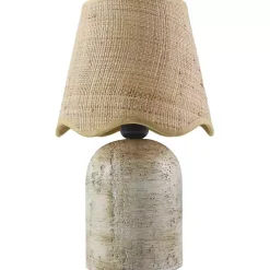 Best Kirklands Home Neutral Faux Stone Table Lamp with Scalloped Shade Tan